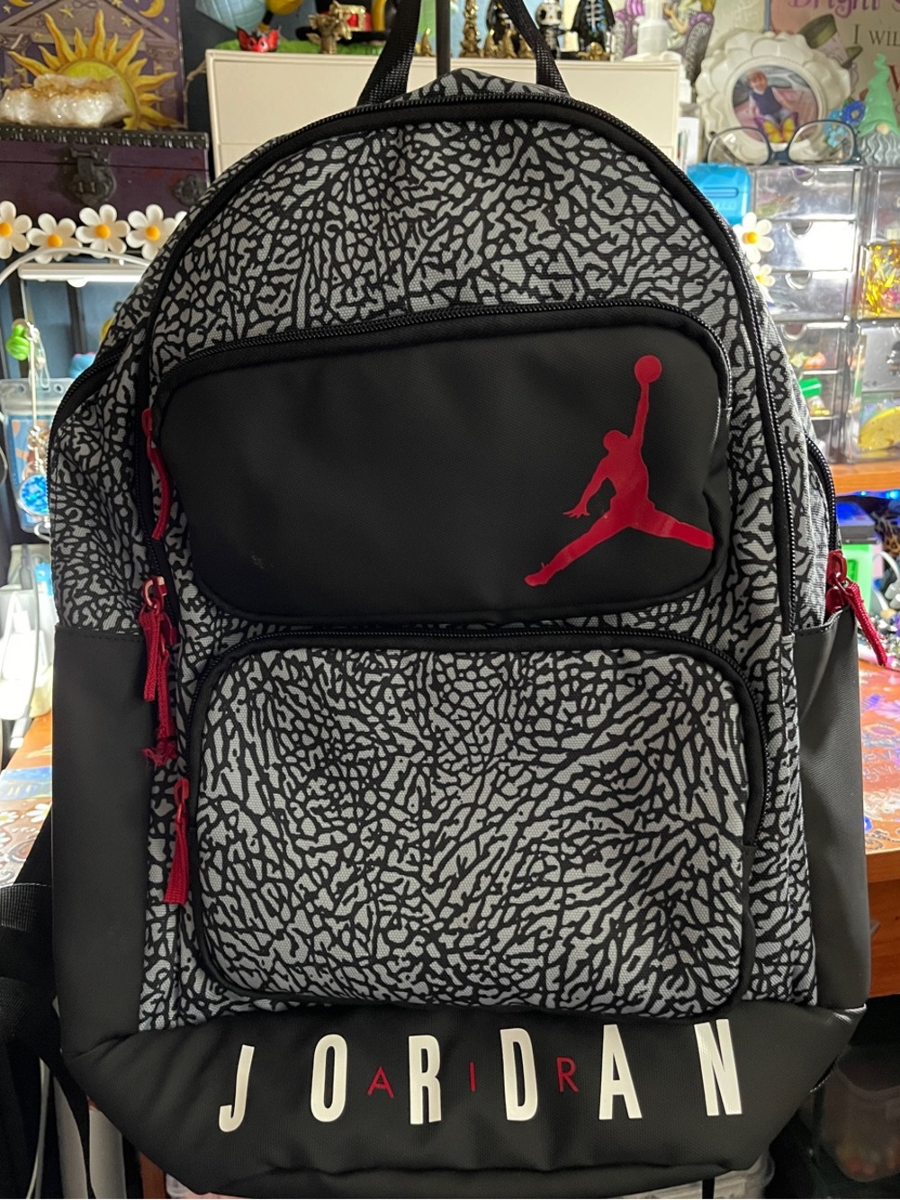Jordan Black & Grey Elephant Print Backpack with Red Jumpman